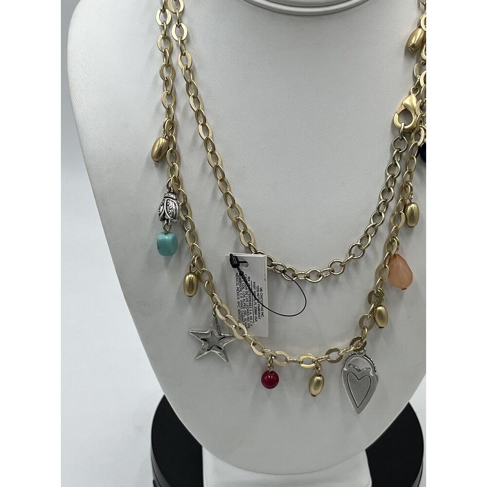 Chicos Gold Tone with Silver Tone (NWT Charms Dangle Double Strand Necklace New